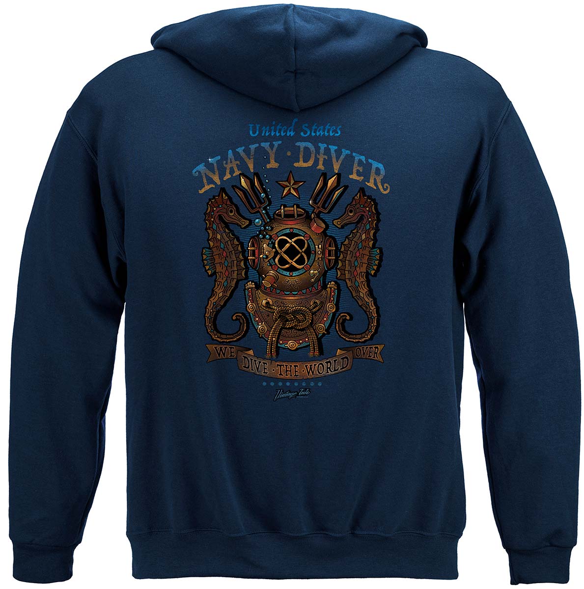 US Navy Diver Tattoo We Dive the World Over Hoodie - back view
