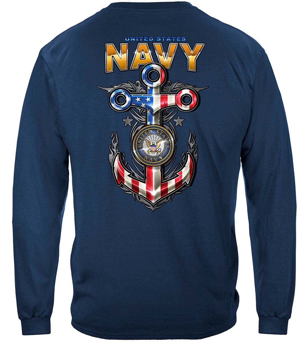 US Navy Anchor Red White and Blue Long Sleeve Shirt - back view