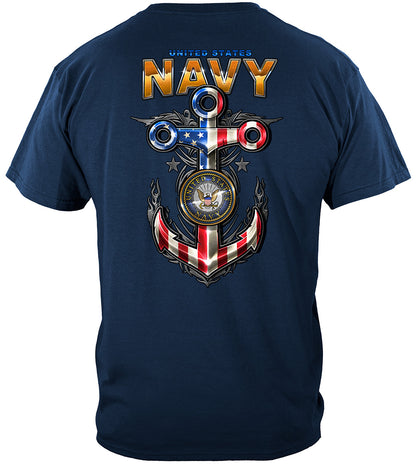 US Navy Anchor Red White and Blue T-Shirt - back view