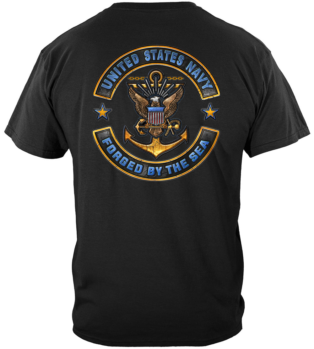 US Navy Forged by the Sea Motorcycle Rockers T-Shirt - back view