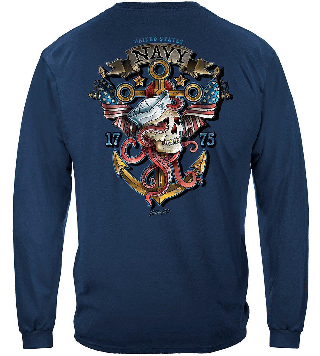 US Navy Skull and Anchor Long Sleeve Shirt - back view