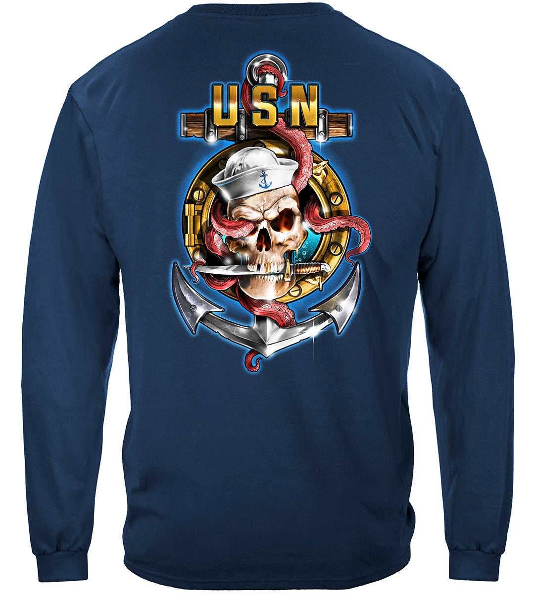 US Navy Anchor Port Skull and Dagger Long Sleeve Shirt - back view