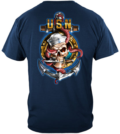 US Navy Anchor Port Skull and Dagger T-Shirt - back view