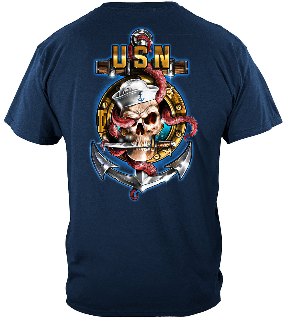 US Navy Anchor Port Skull and Dagger T-Shirt - back view