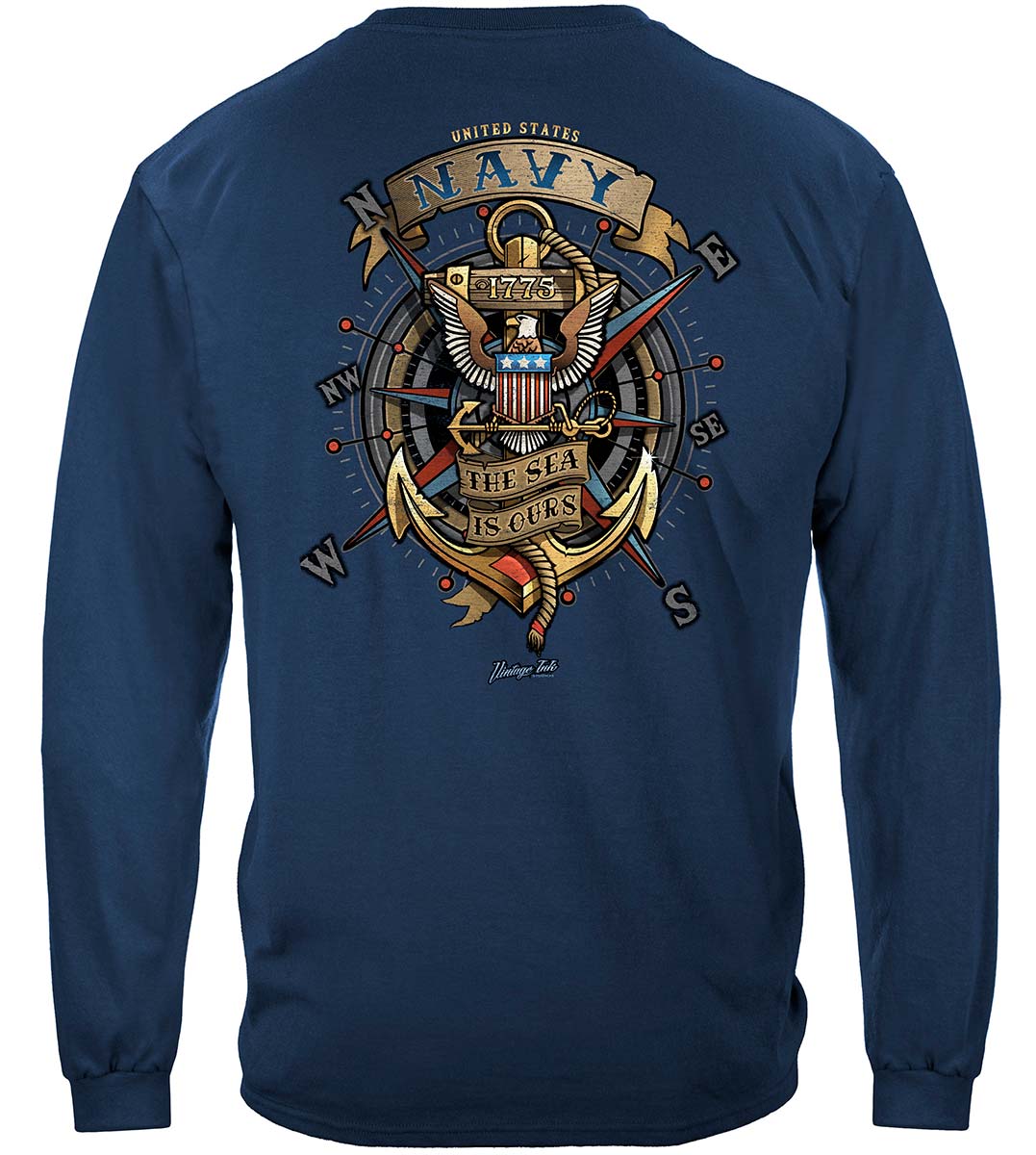 US Navy The Sea Is Ours Compass Anchor Eagle Long Sleeve Shirt - back view