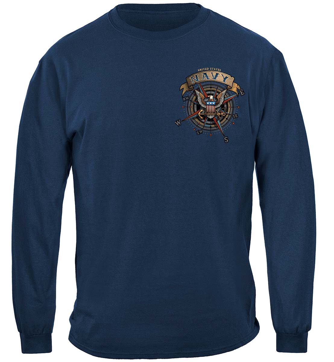 US Navy The Sea Is Ours Compass Anchor Eagle Long Sleeve Shirt - front view