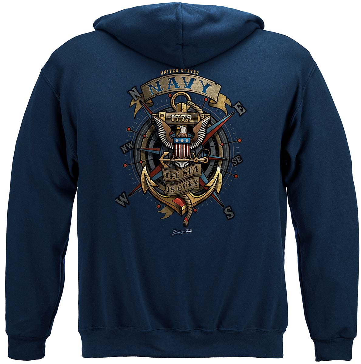 US Navy The Sea Is Ours Compass Anchor Eagle Hoodie - back view