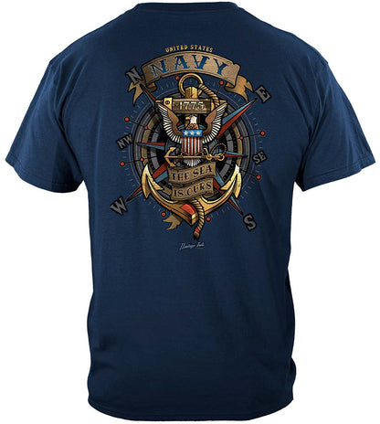 US Navy The Sea Is Ours Compass Anchor Eagle T-Shirt - back view
