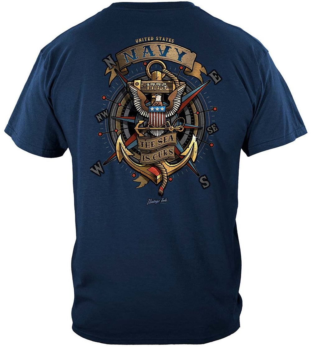 US Navy The Sea Is Ours Compass Anchor Eagle T-Shirt - back view