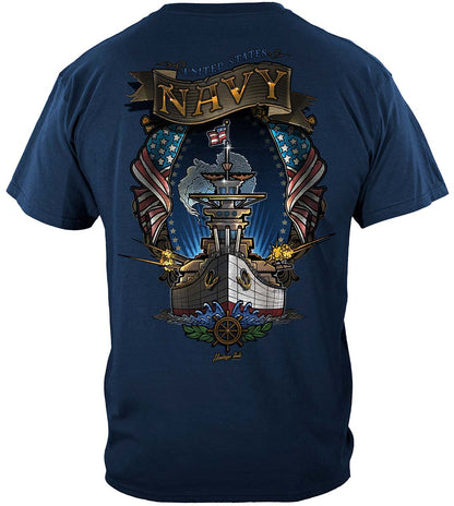 US Navy Destroyer Full Steam Ahead Vintage Tattoo T-Shirt - back view