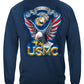 USMC Eagle American Flag Bald Eagle Feather Long Sleeve Shirt - back view