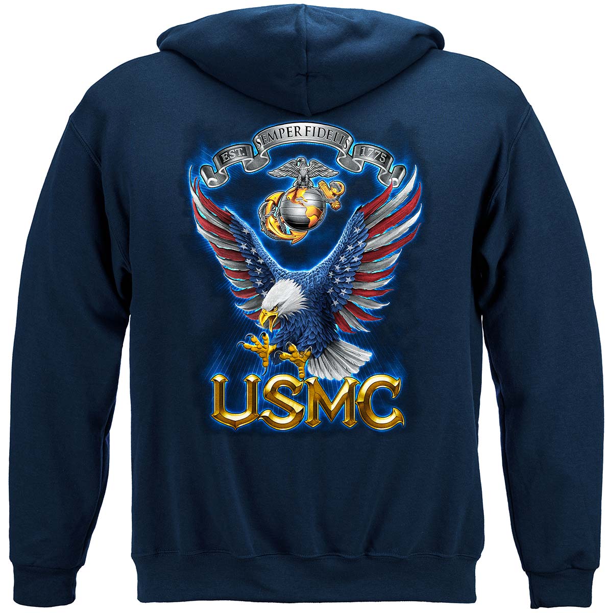 USMC Eagle American Flag Bald Eagle Feather Hoodie - back view