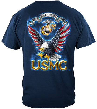 USMC Eagle American Flag Bald Eagle Feather T-Shirt - back view