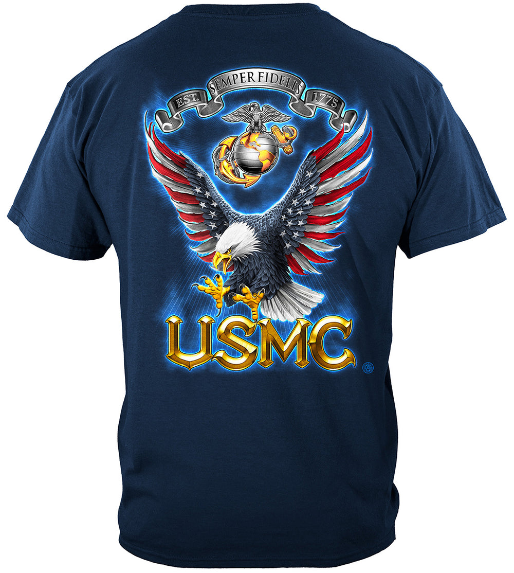 USMC Eagle American Flag Bald Eagle Feather T-Shirt - back view