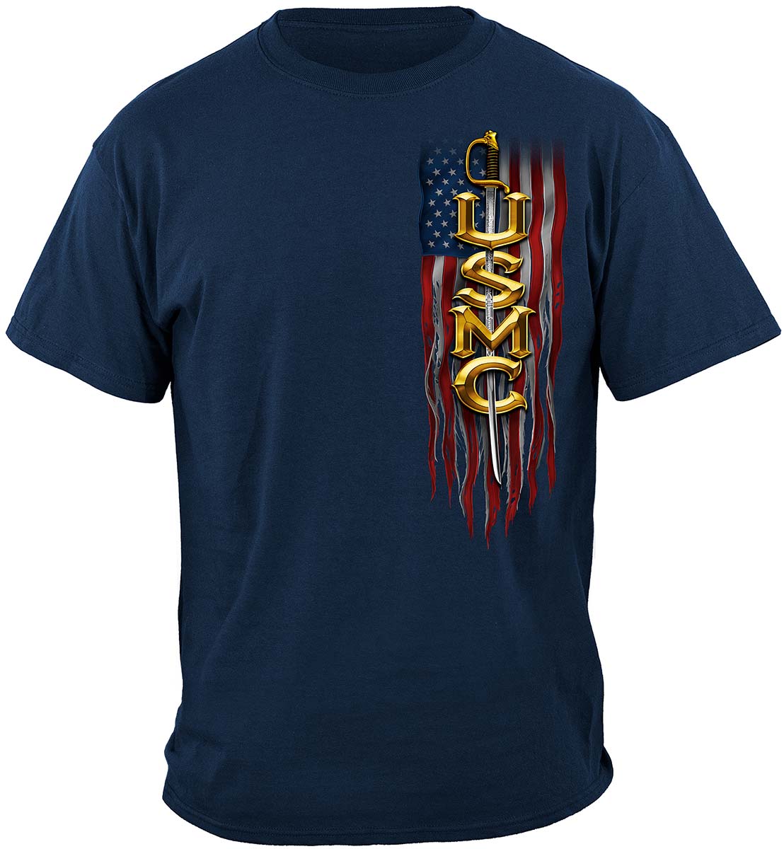 USMC Eagle American Flag Bald Eagle Feather T-Shirt - front view