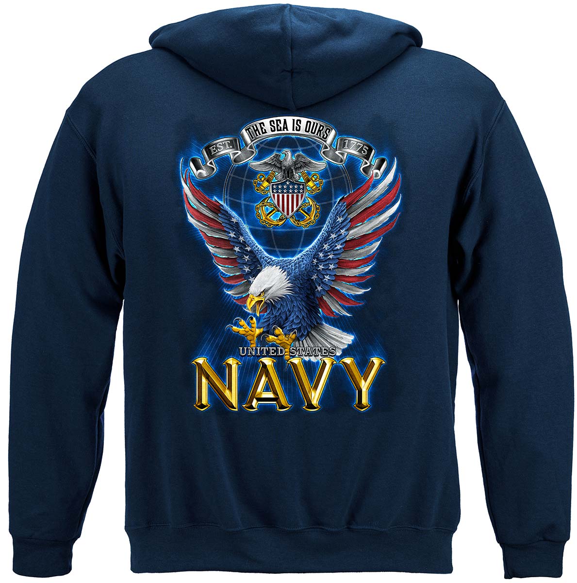 Navy Eagle American Flag Bald Eagle Feather Hoodie - back view