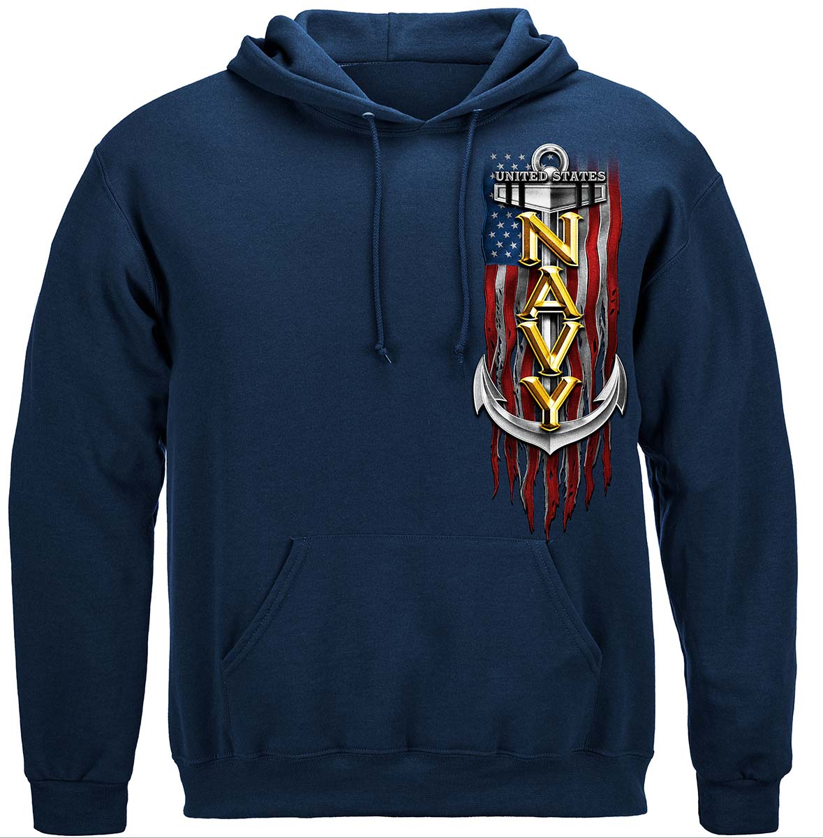 Navy Eagle American Flag Bald Eagle Feather Hoodie - front view