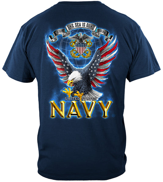 Navy Eagle American Flag Bald Eagle Feather T-Shirt - back view