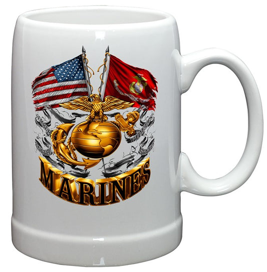 Marines Double Flag Stoneware Mug Set - White