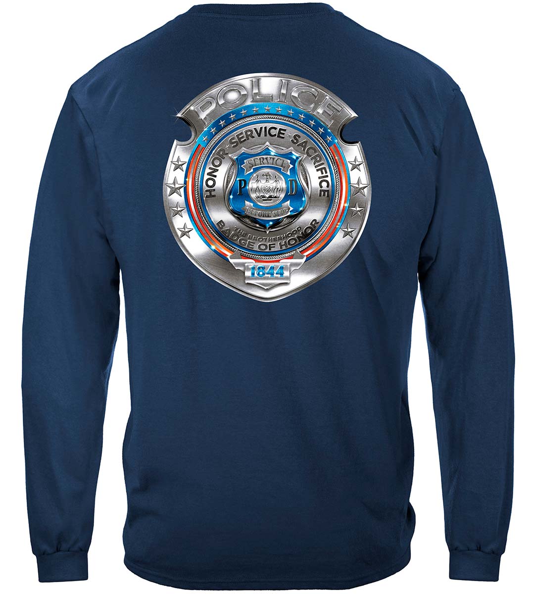 Police Honor Courage Sacrifice Badge Long Sleeve Shirt - back view