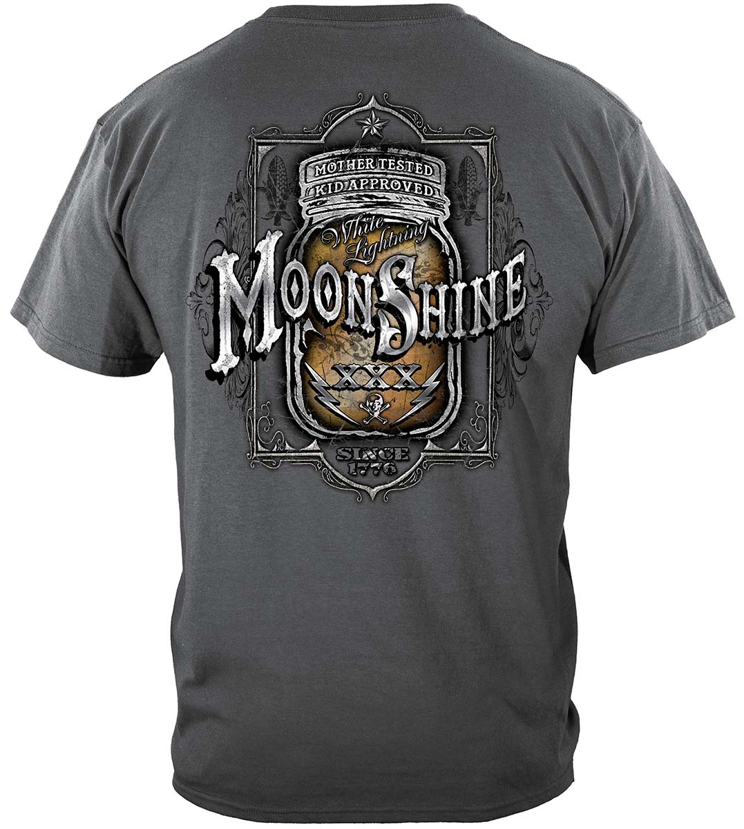 Moonshine Mason Jar Silver Foil T-Shirt - back view