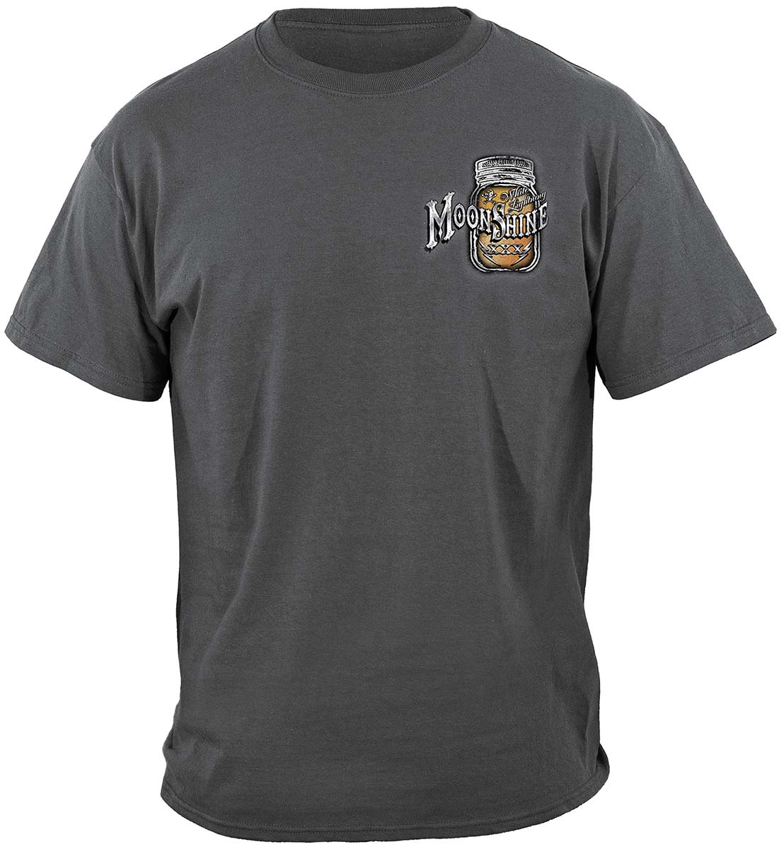 Moonshine Mason Jar Silver Foil T-Shirt - front view