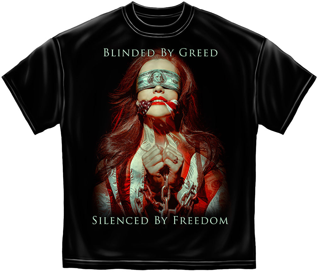 Blinded by Greed T-Shirt - front view
