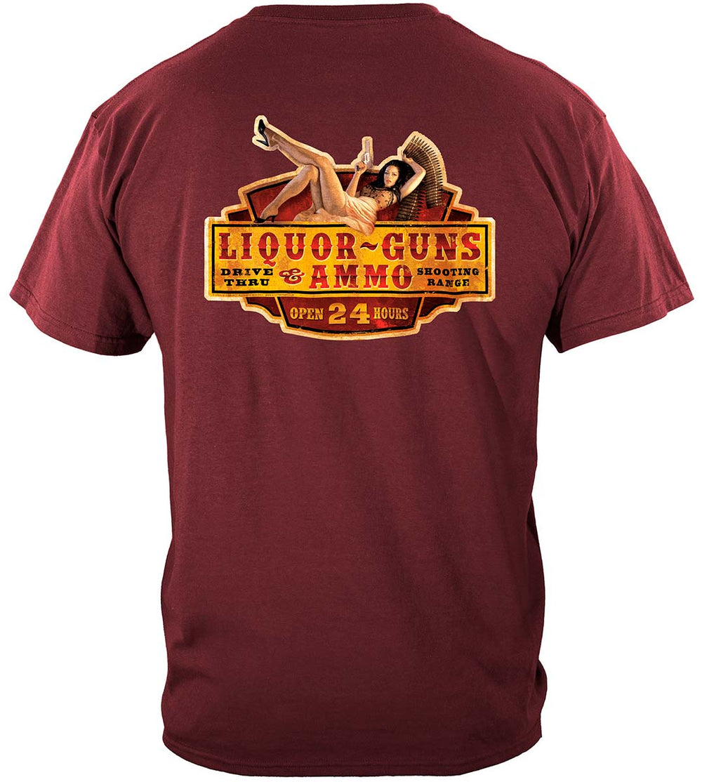 Liquor, Guns and Ammo T-Shirt - back view