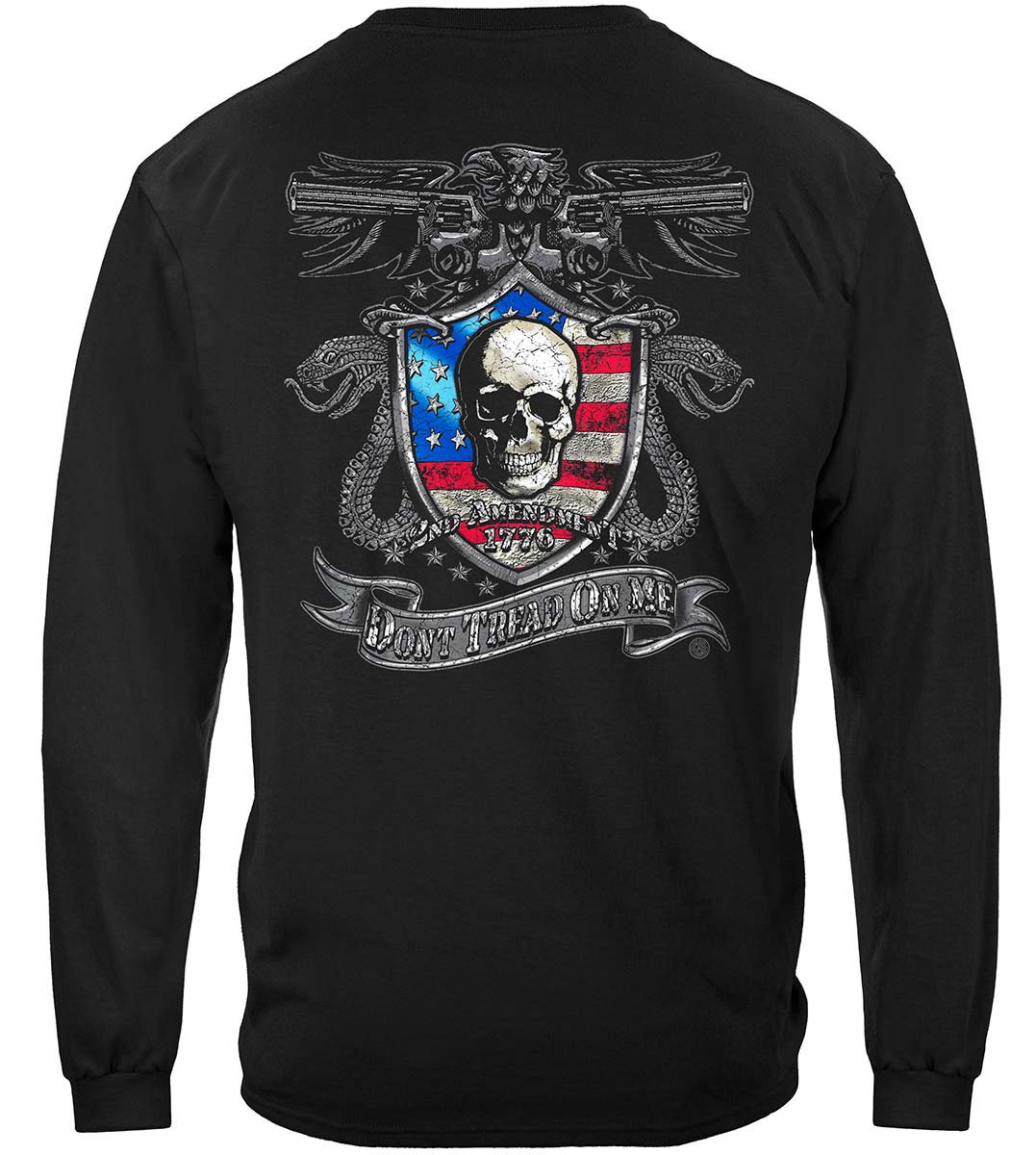 2nd Amendment Don't Tread on Me Silver Foil Long Sleeve Shirt - back view