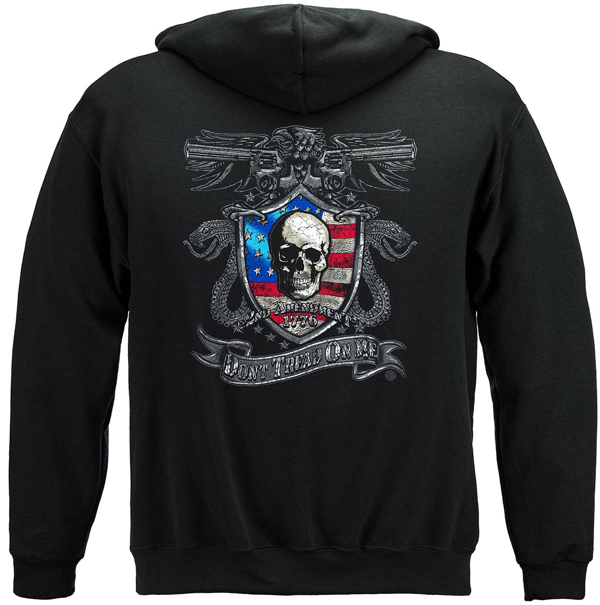 2nd Amendment Don't Tread on Me Silver Foil Hoodie - back view