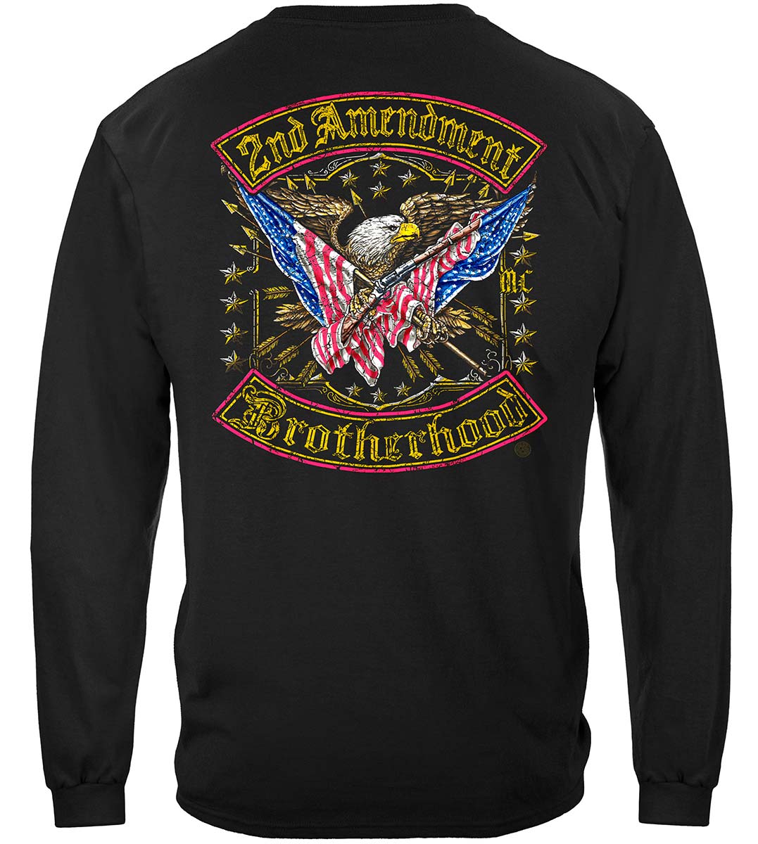2nd Amendment Double Flag Distressed Gold Foil Long Sleeve Shirt - back view