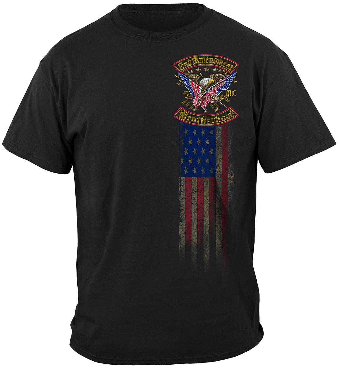 2nd Amendment Double Flag Distressed Gold Foil T-Shirt - front view