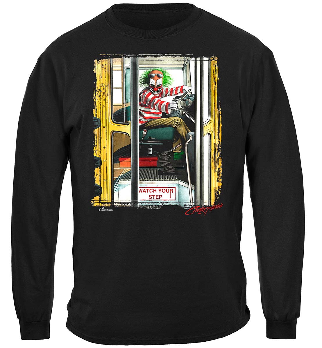Evil Clown School Bus Long Sleeve Shirt - front view