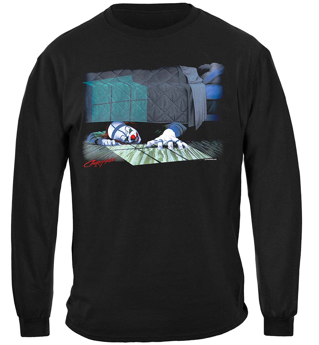 Evil Clown Under the Bed Long Sleeve Shirt - front view