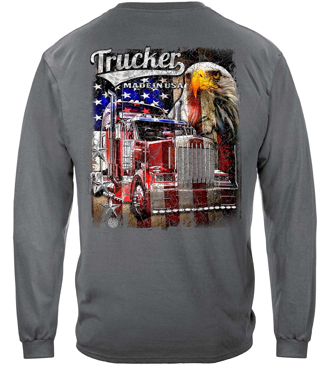 Trucker American Pride Flag Long Sleeve Shirt - back view