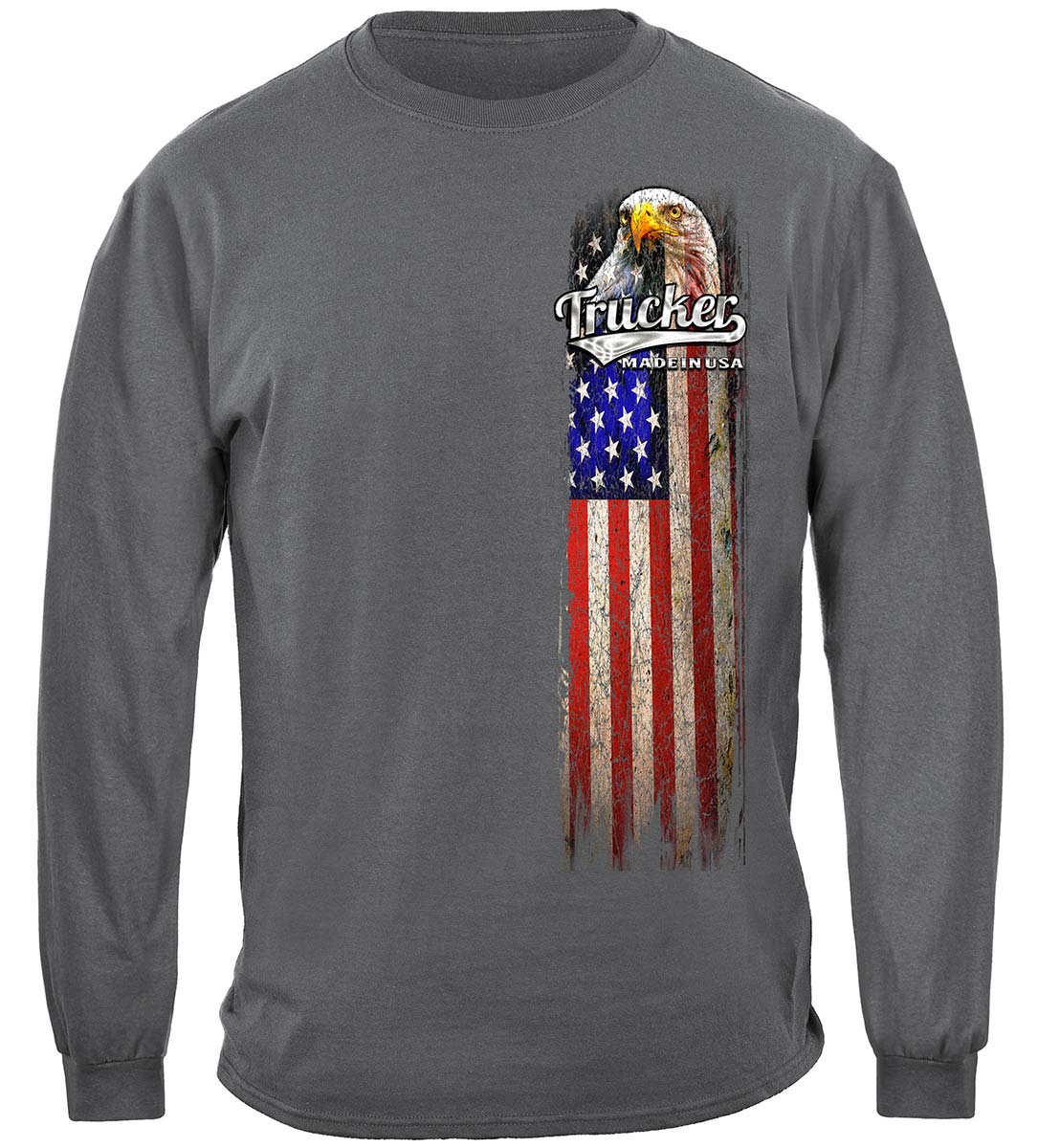 Trucker American Pride Flag Long Sleeve Shirt - front view
