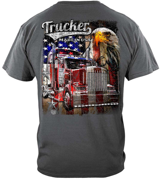 Trucker American Pride Flag T-Shirt - back view