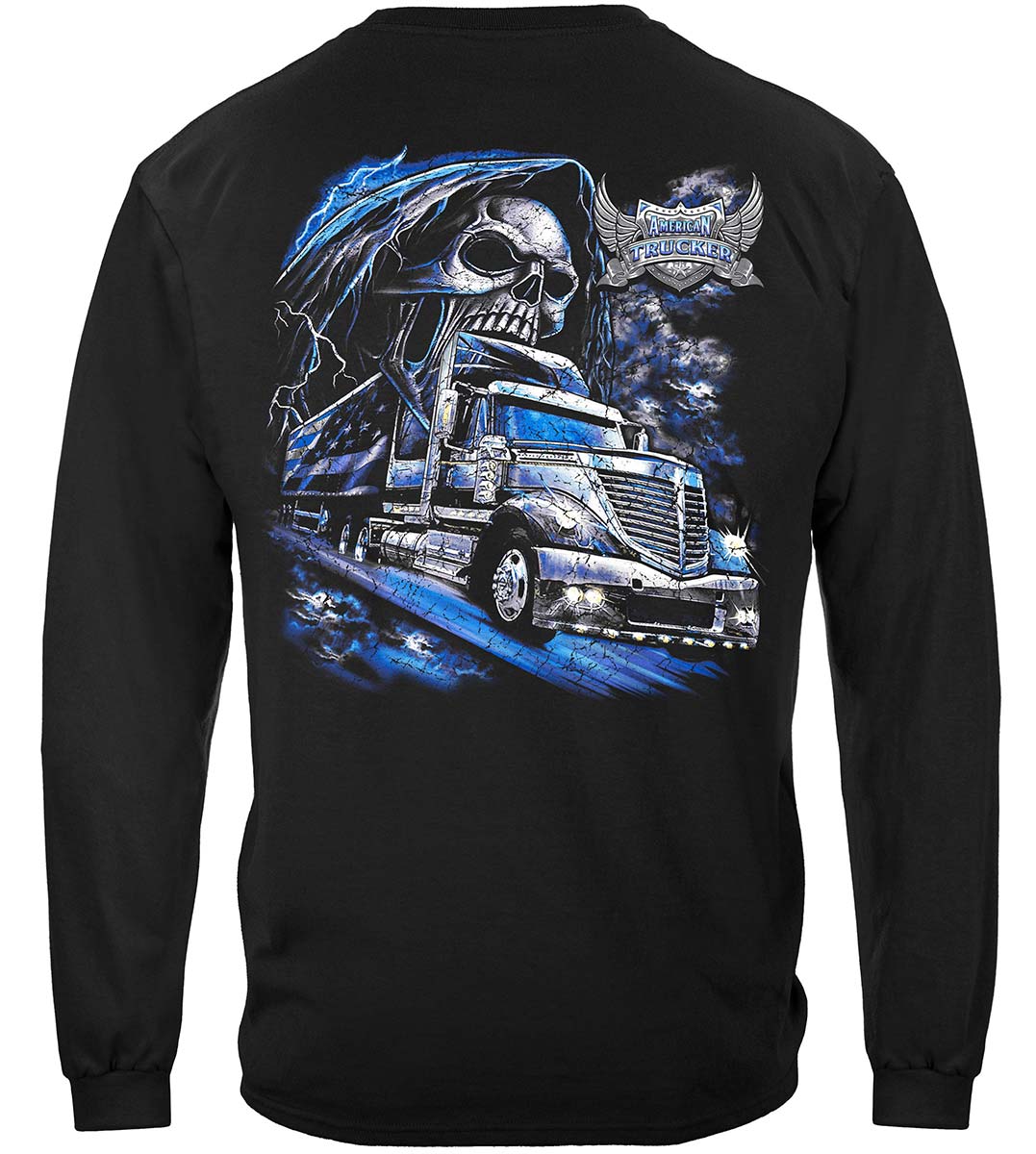 American Trucker Skull Long Sleeve Shirt - back view