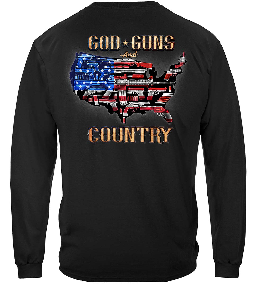 2nd Amendment God, Guns and Country Long Sleeve Shirt - back view