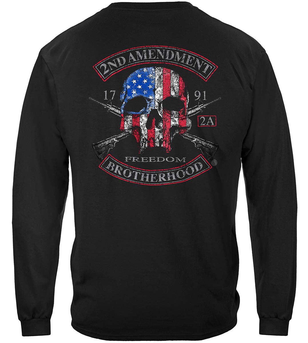 2nd Amendment Brotherhood Biker Skull and Flag Long Sleeve Shirt - back view