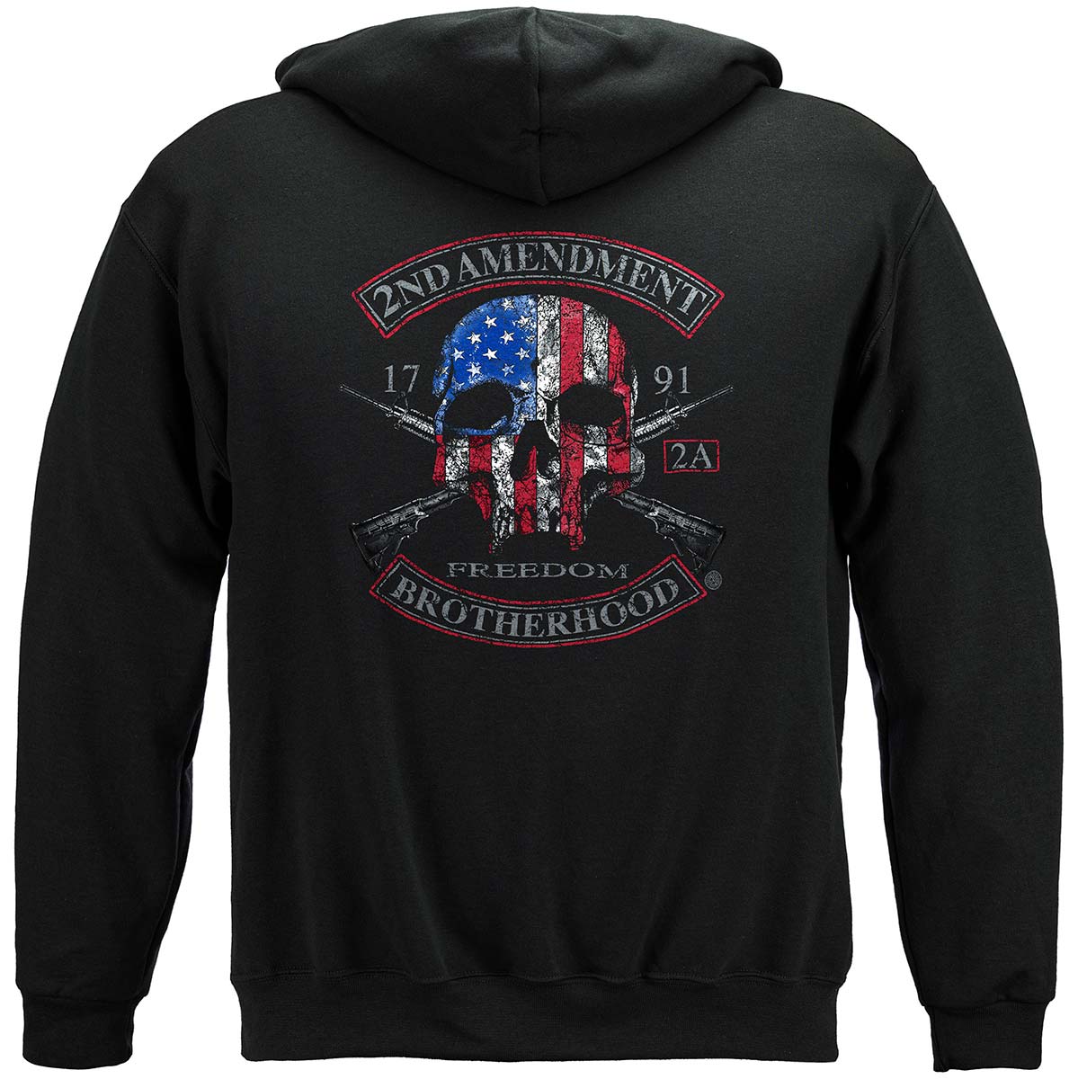 2nd Amendment Brotherhood Biker Skull and Flag Hoodie - back view