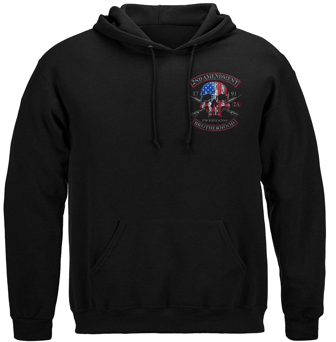 2nd Amendment Brotherhood Biker Skull and Flag Hoodie - front view