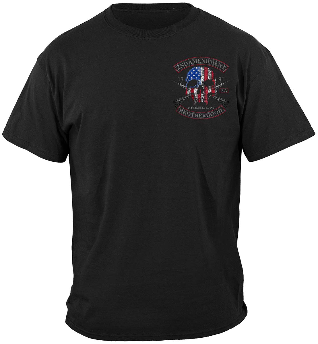 2nd Amendment Brotherhood Biker Skull and Flag T-Shirt - front view