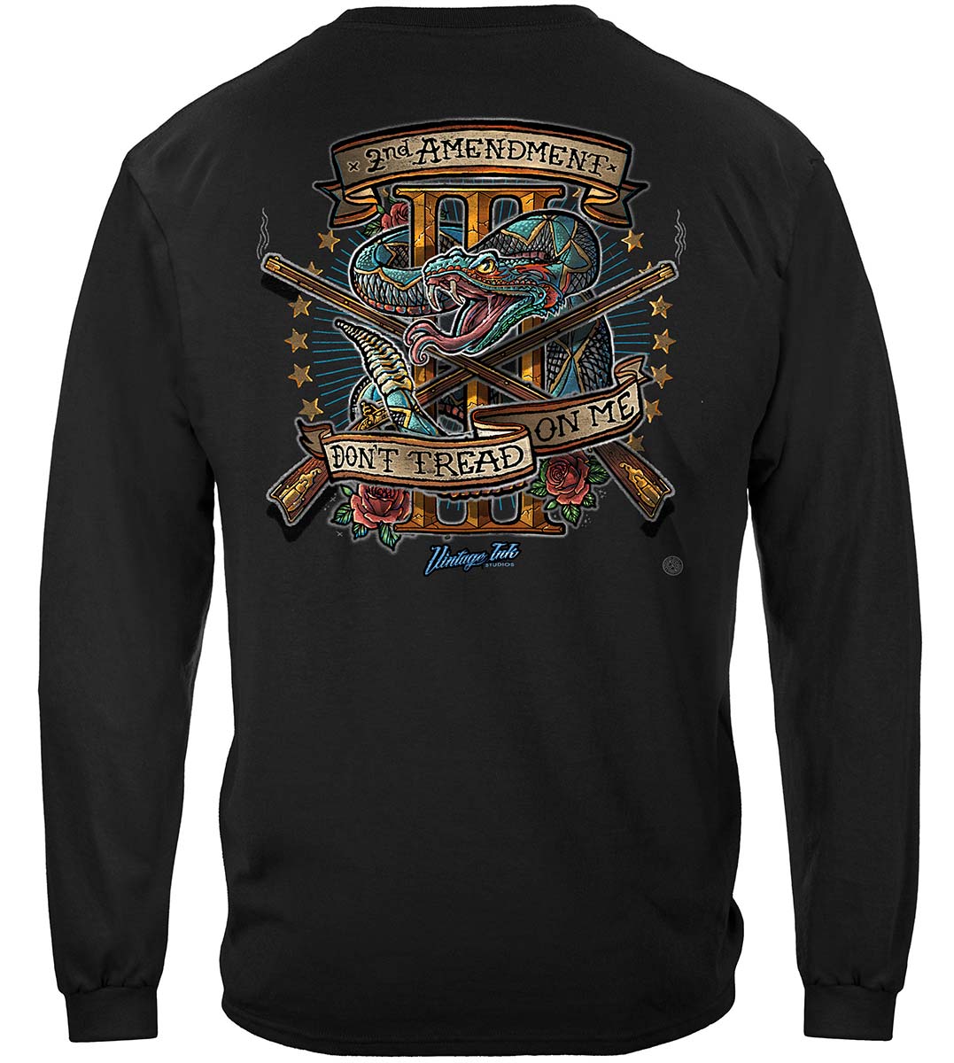 2nd Amendment Three Percenter Vintage Tattoo Long Sleeve Shirt - back view
