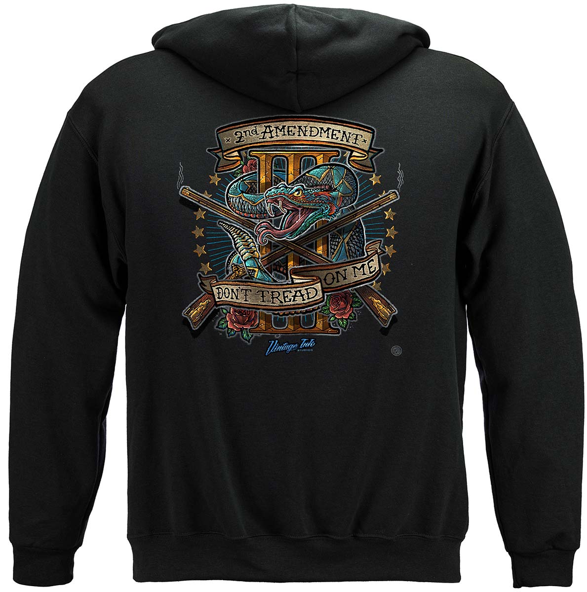 2nd Amendment Three Percenter Vintage Tattoo Hoodie - back view