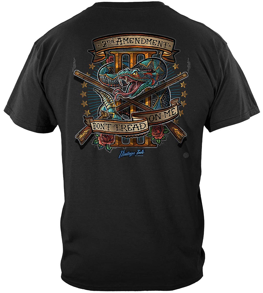 2nd Amendment Three Percenter Vintage Tattoo T-Shirt - back view