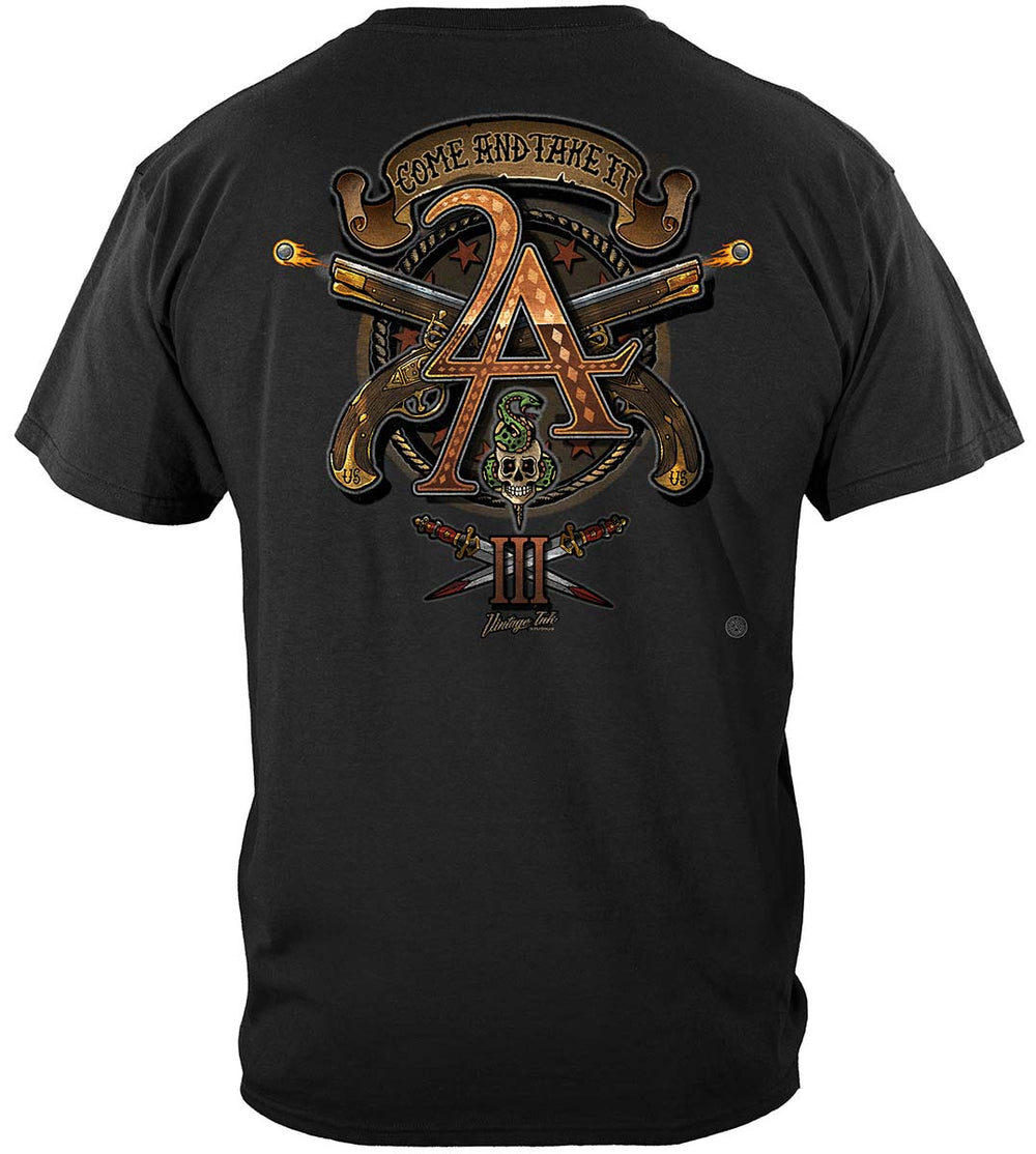 2nd Amendment Come and Take It Three Percenter Vintage Tattoo T-Shirt - back view