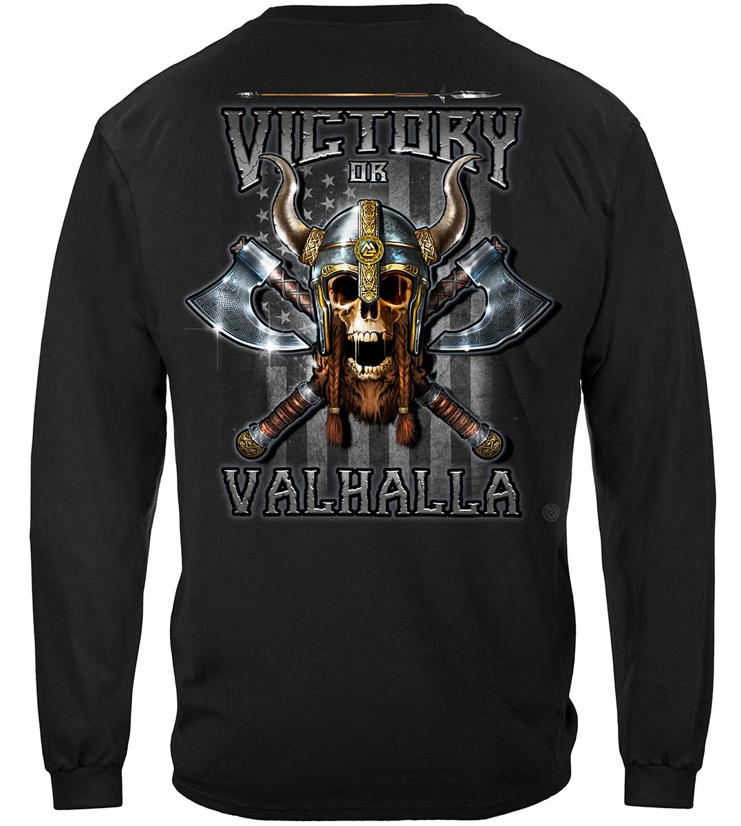 Victory or Valhalla American Flag Come and Take It Long Sleeve Shirt - back view