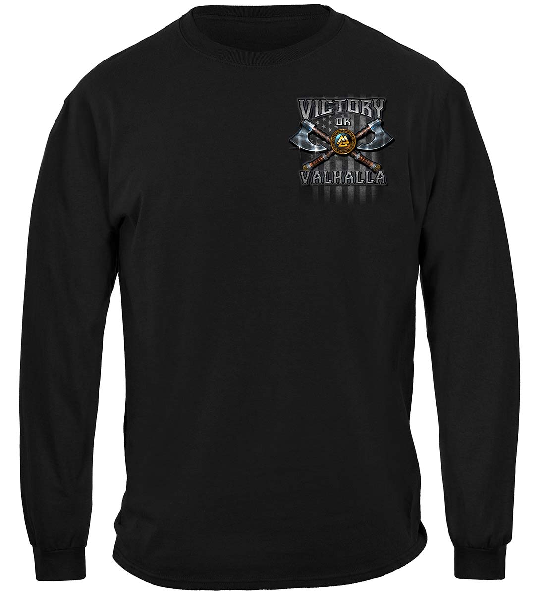 Victory or Valhalla American Flag Come and Take It Long Sleeve Shirt - front view
