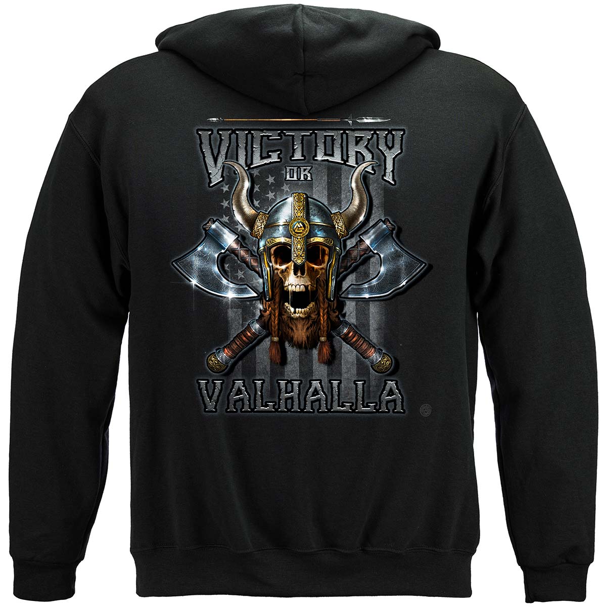 Victory or Valhalla American Flag Come and Take It Hoodie - back view